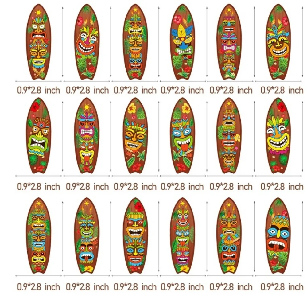 Colorful Tiki Surfboard Cupcake Toppers 36 Ct NEW